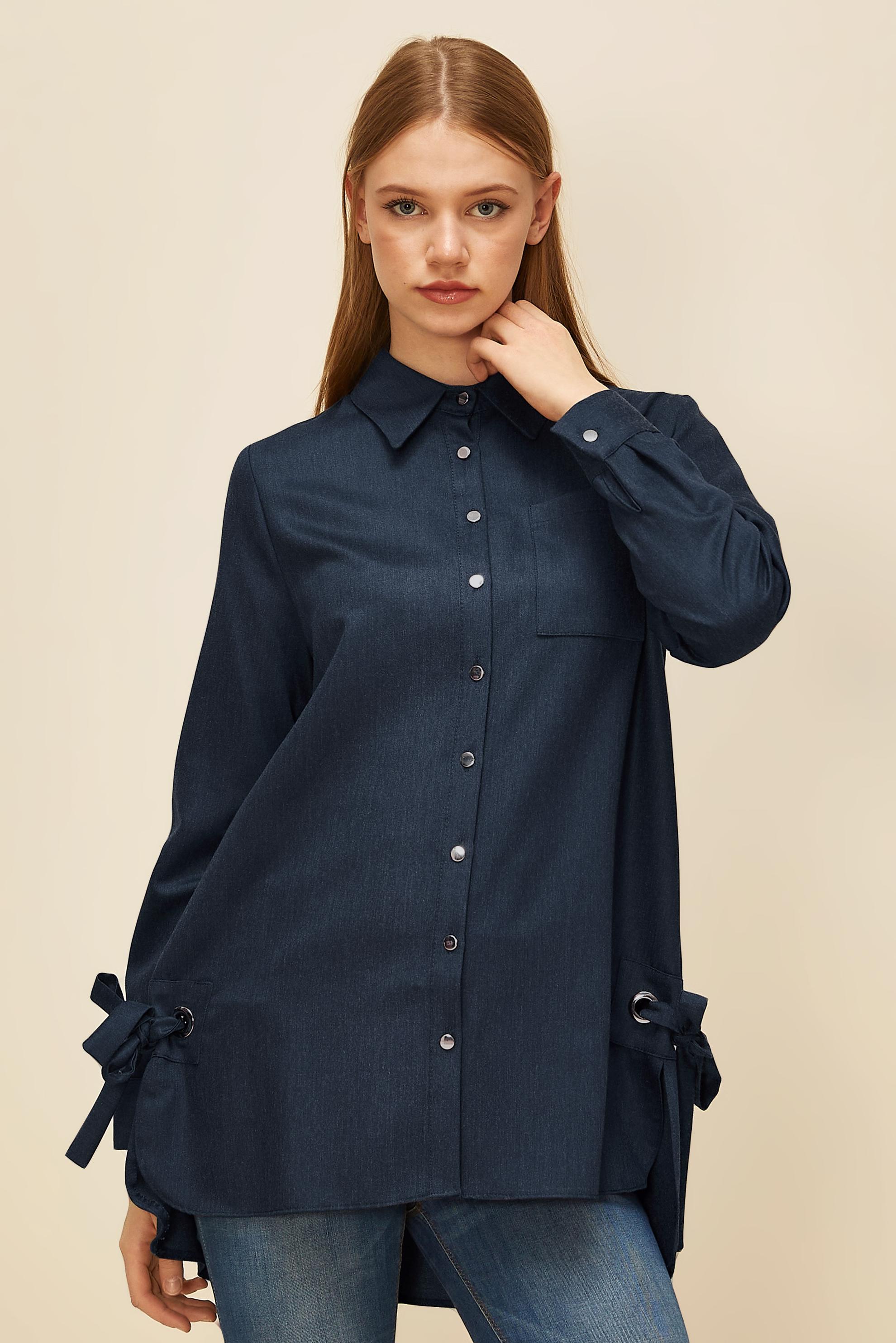 Tesettür giyim LACİVERT BAĞLAMA DETAYLI TUNİK 46050