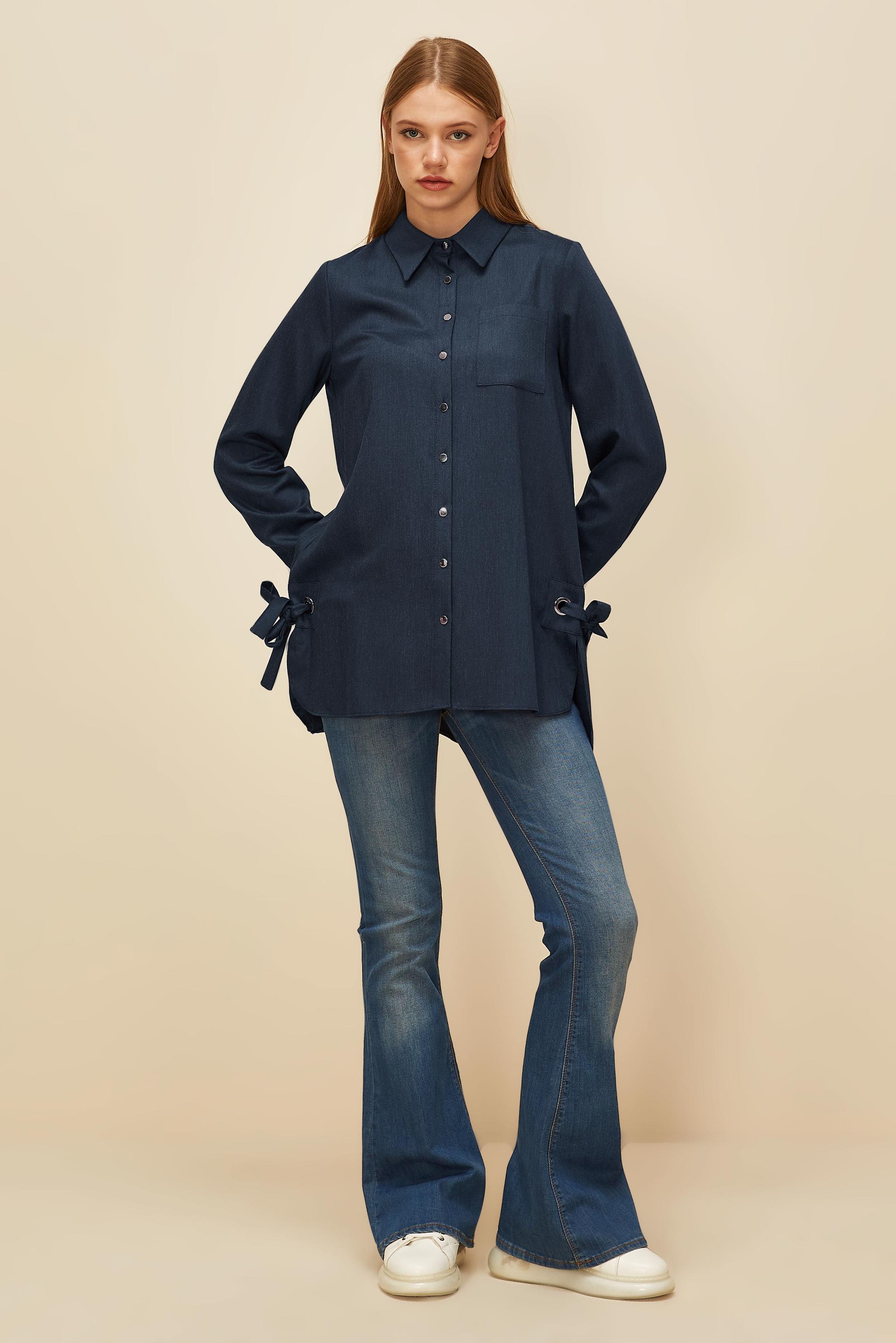 Tesettür giyim LACİVERT BAĞLAMA DETAYLI TUNİK 46050