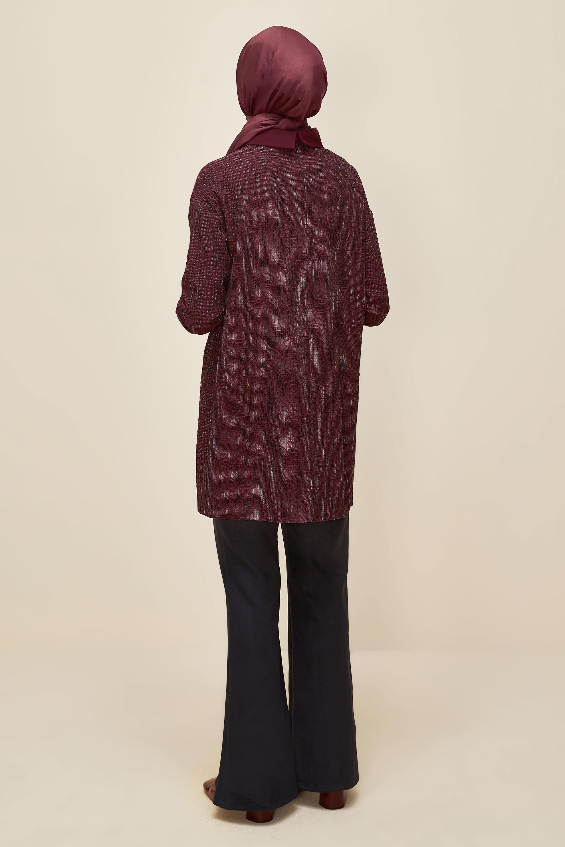 Tesettür giyim BORDO TAŞ BASKILI TUNİK 46051