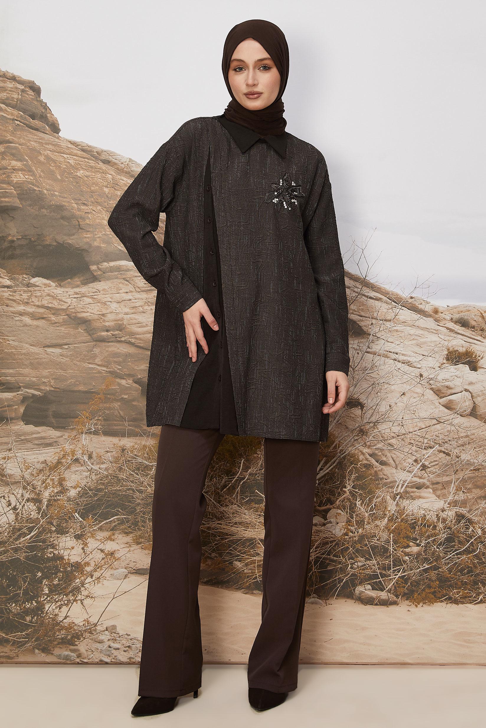 Hijab clothing BROWN GEM DETAILED TUNIC 46051