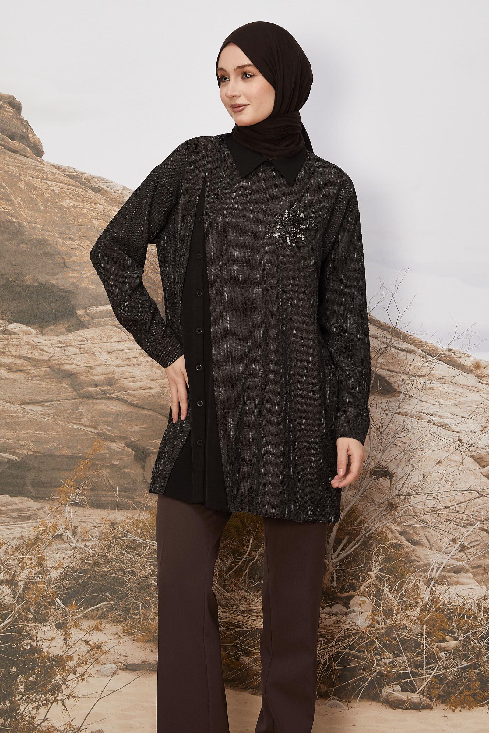 Hijab clothing BROWN GEM DETAILED TUNIC 46051