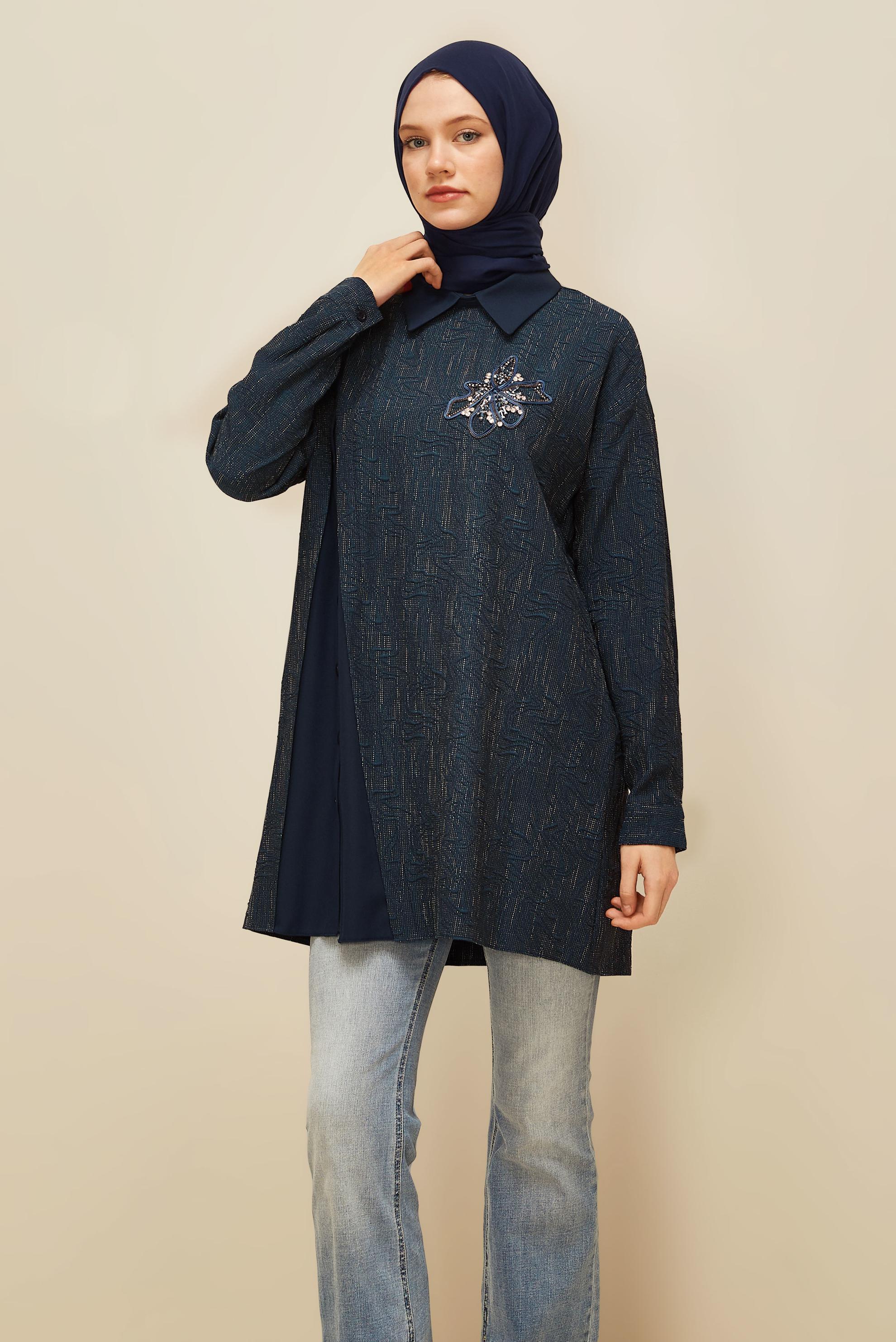 Tesettür giyim LACİVERT TAŞ BASKILI TUNİK 46051