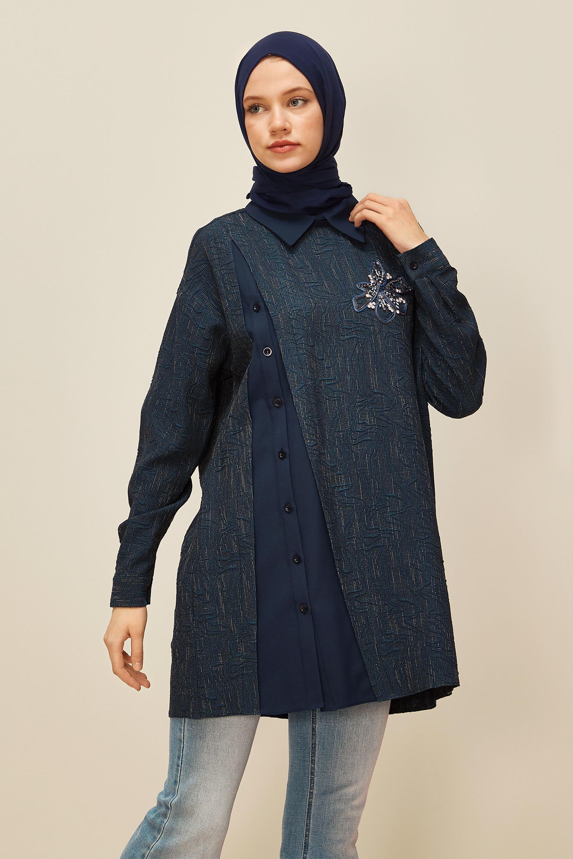 Tesettür giyim LACİVERT TAŞ BASKILI TUNİK 46051