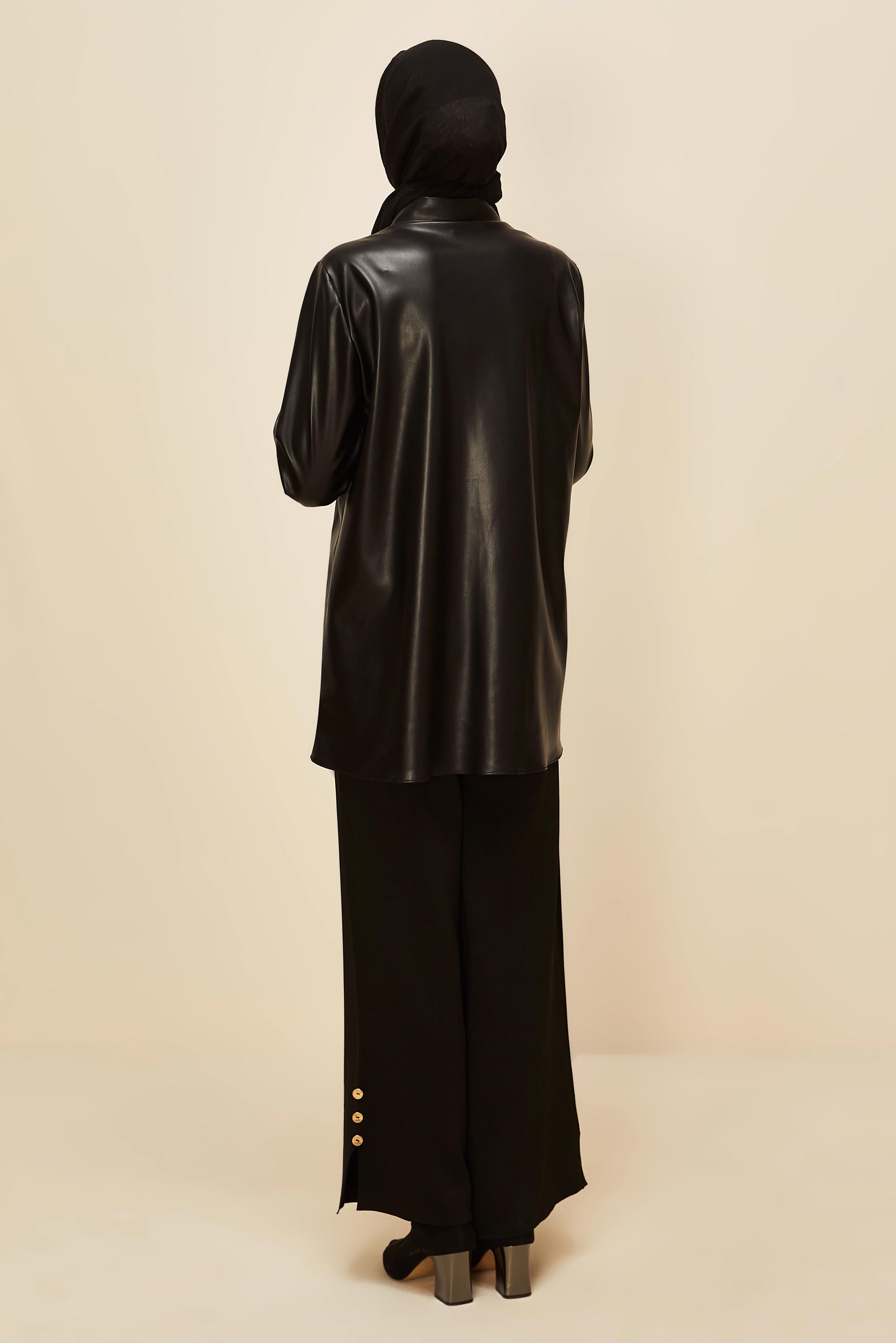 Tesettür giyim SİYAH SUNİ DERİ TUNİK 46059