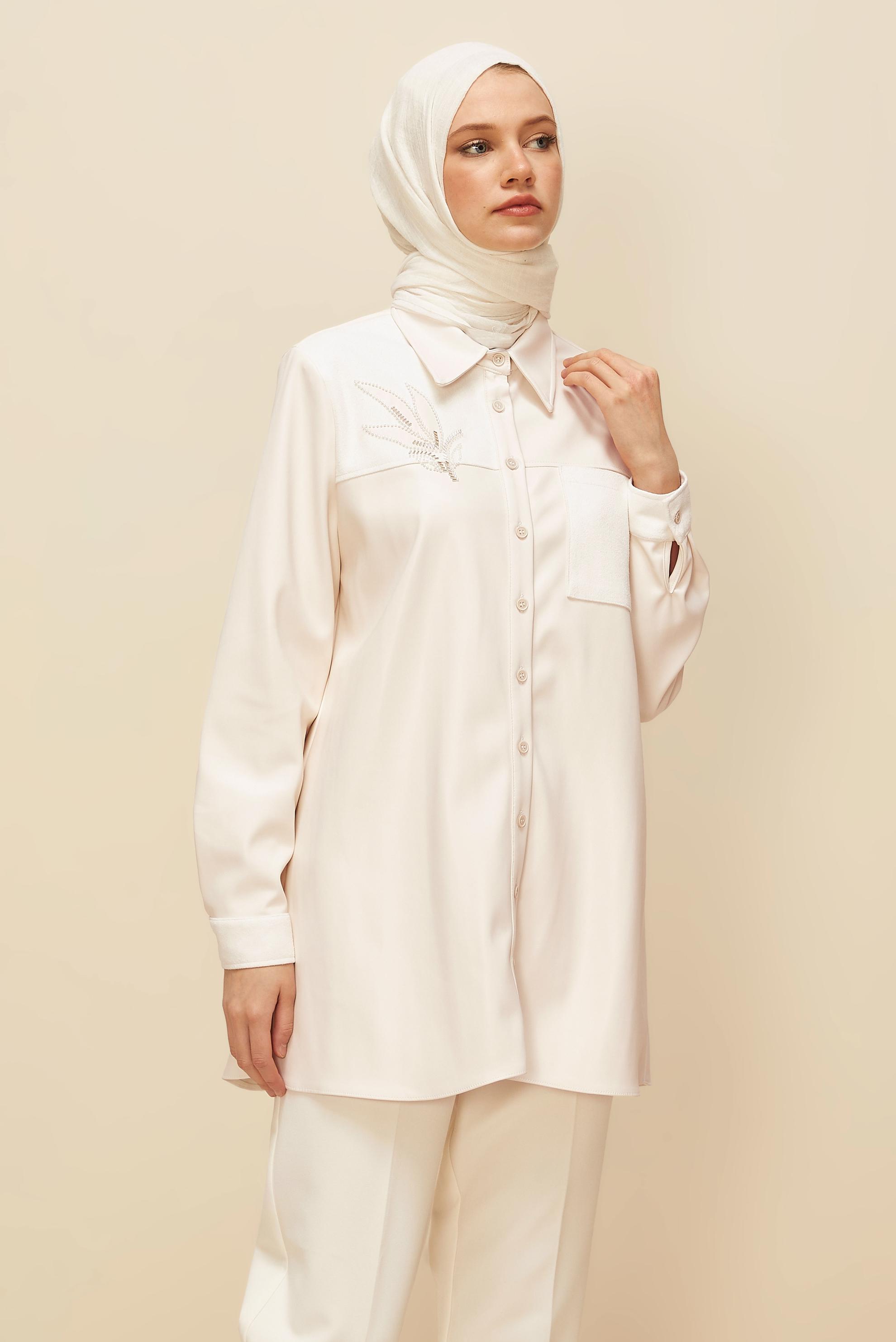 Tesettür giyim BEYAZ SUNİ DERİ TUNİK 46059