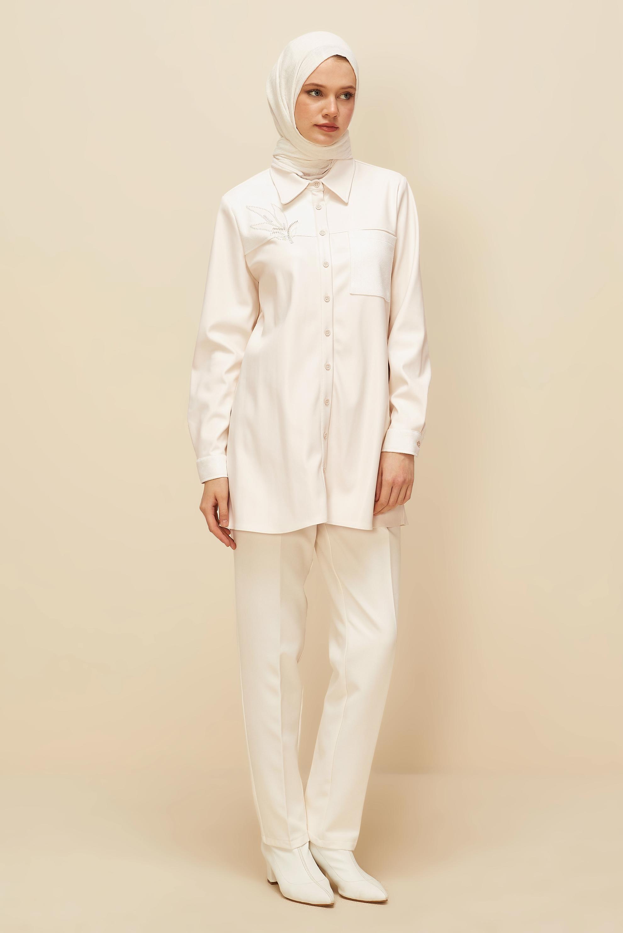 Tesettür giyim BEYAZ SUNİ DERİ TUNİK 46059