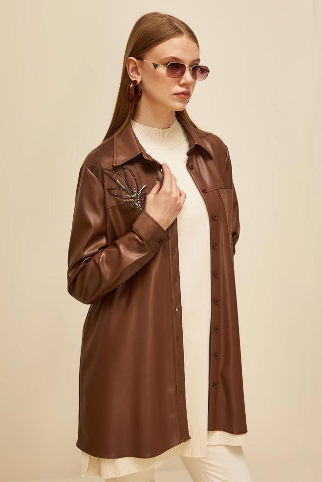 Hijab clothing TABA FAUX LEATHER TUNIC 46059 - ALVİNA