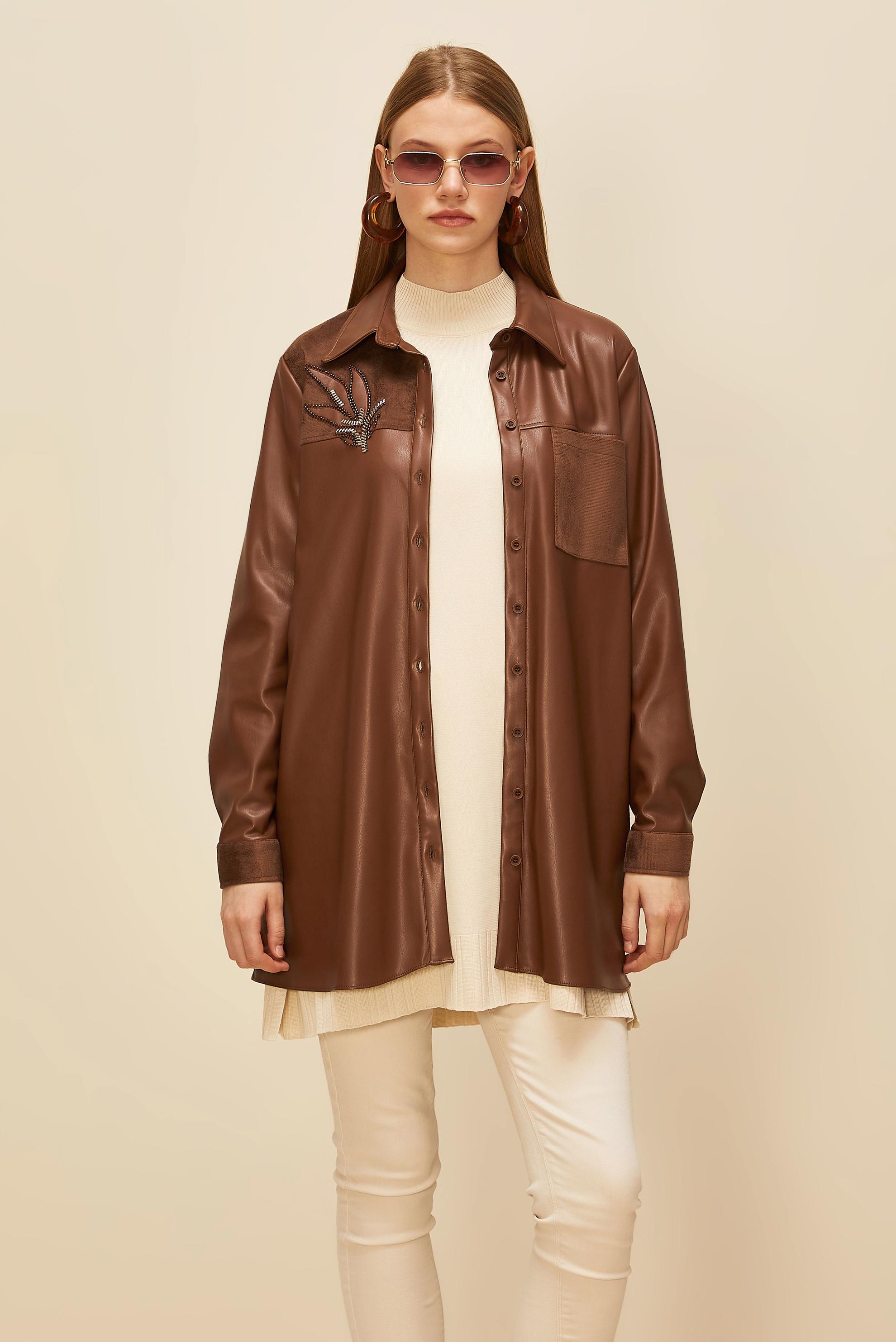 Hijab clothing TABA FAUX LEATHER TUNIC 46059