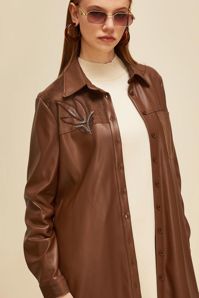Hijab clothing TABA FAUX LEATHER TUNIC 46059 - ALVİNA