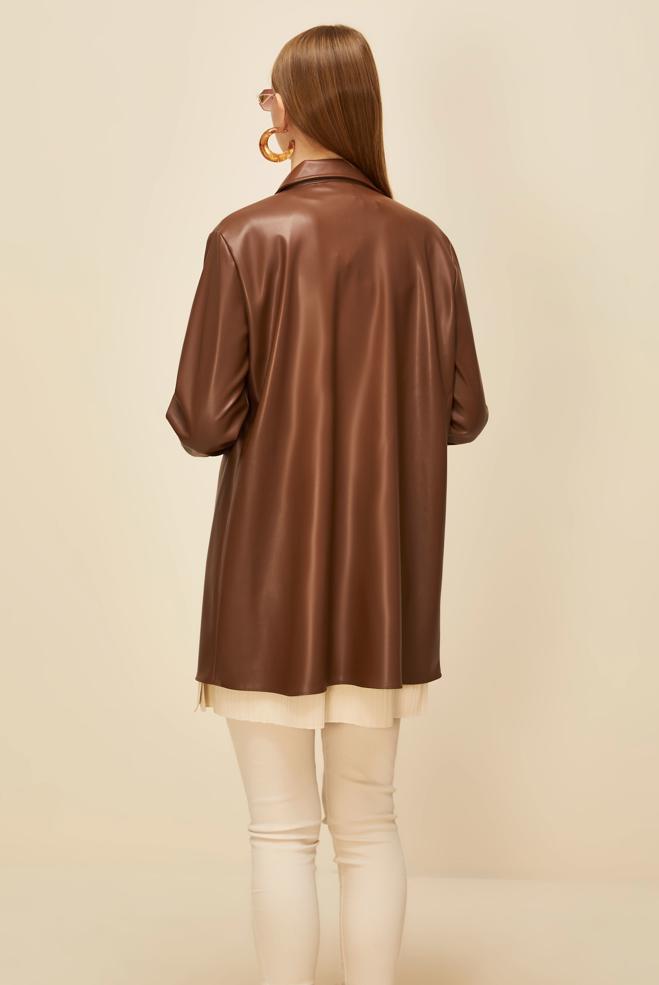 Hijab clothing TABA FAUX LEATHER TUNIC 46059 - ALVİNA