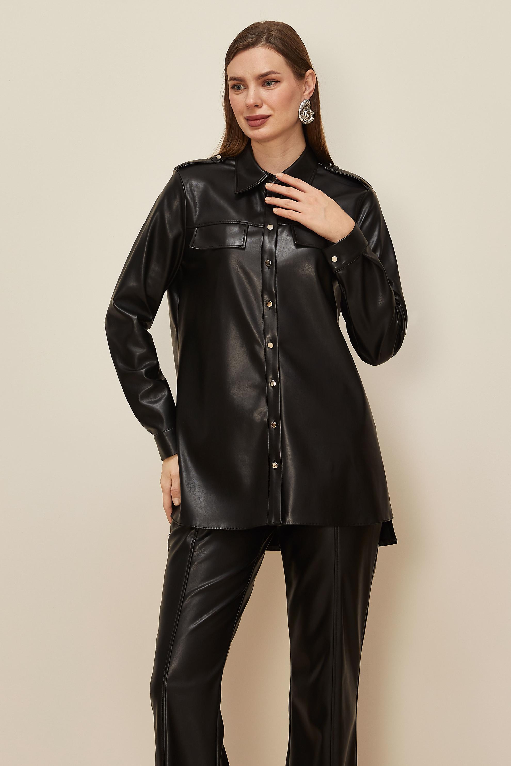 Tesettür giyim SİYAH 46063 ZARA DERİ TUNİK 38-46 TEK 42 ÇİFT 40