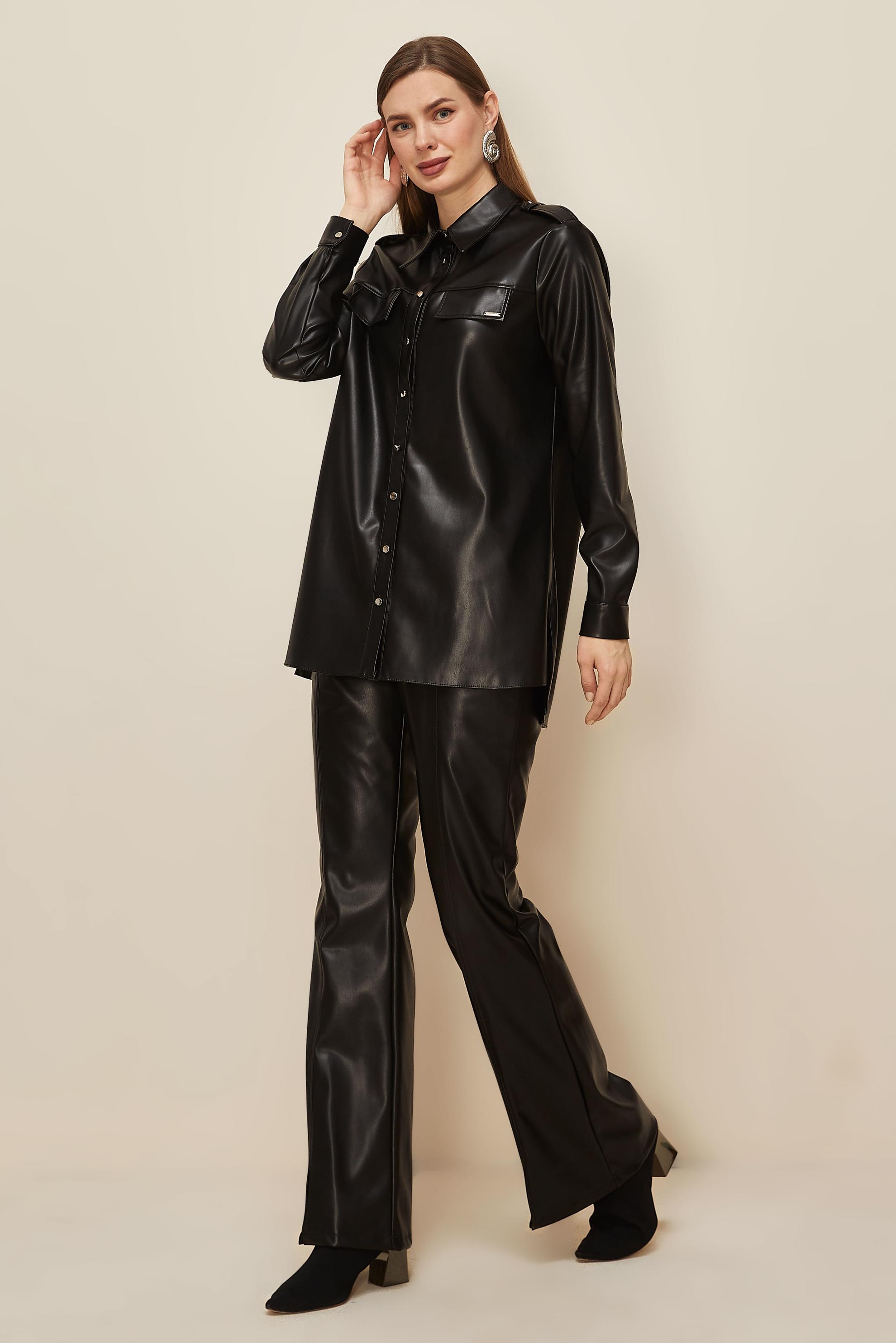 Tesettür giyim SİYAH 46063 ZARA DERİ TUNİK 38-46 TEK 42 ÇİFT 40