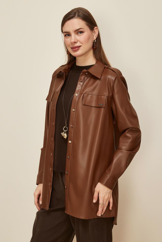 Tesettür giyim TABA 46063 ZARA DERİ TUNİK 38-46 TEK 42 ÇİFT 40 - ALVİNA