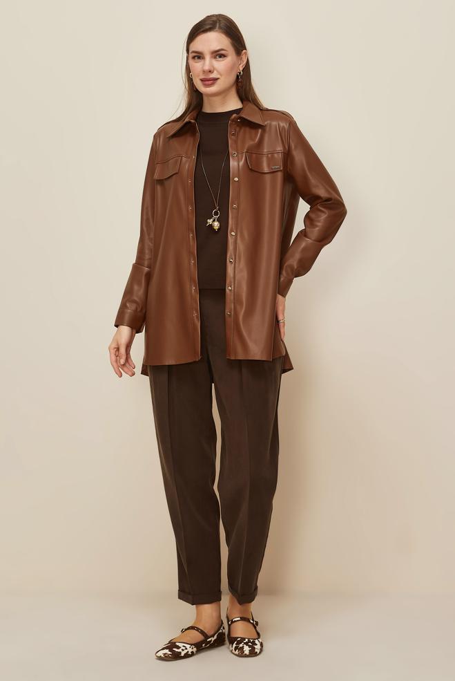 Tesettür giyim TABA 46063 ZARA DERİ TUNİK 38-46 TEK 42 ÇİFT 40 - ALVİNA