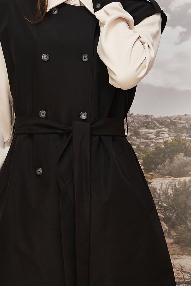 Tesettür giyim SİYAH KUŞAKLI YELEKLİ TUNİK 46065 - ALVİNA