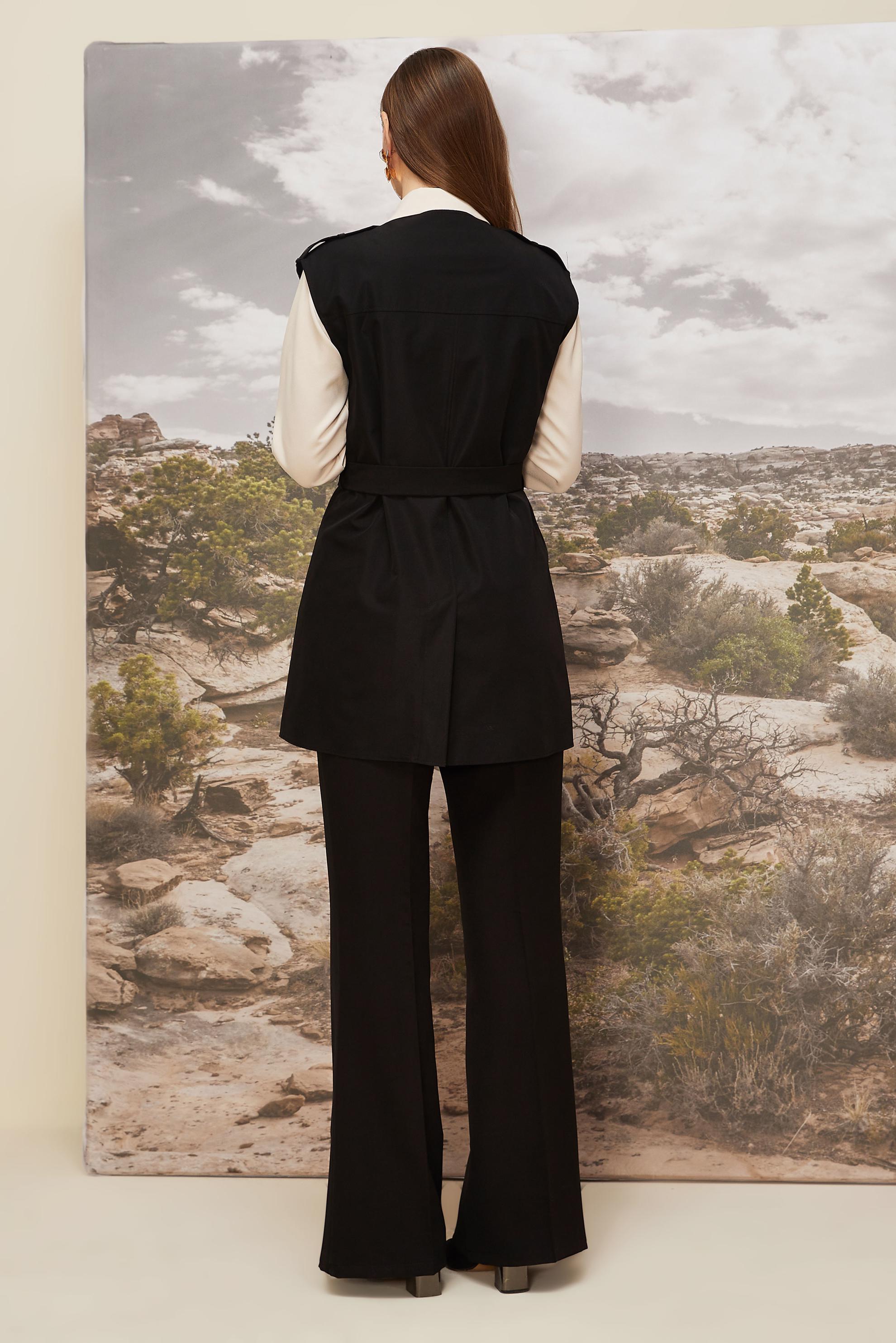 Tesettür giyim SİYAH KUŞAKLI YELEKLİ TUNİK 46065