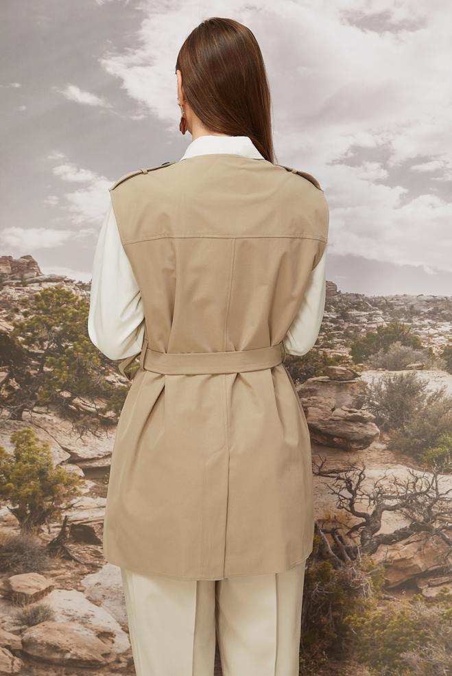 Tesettür giyim KAHVE KUŞAKLI YELEKLİ TUNİK 46065 - ALVİNA