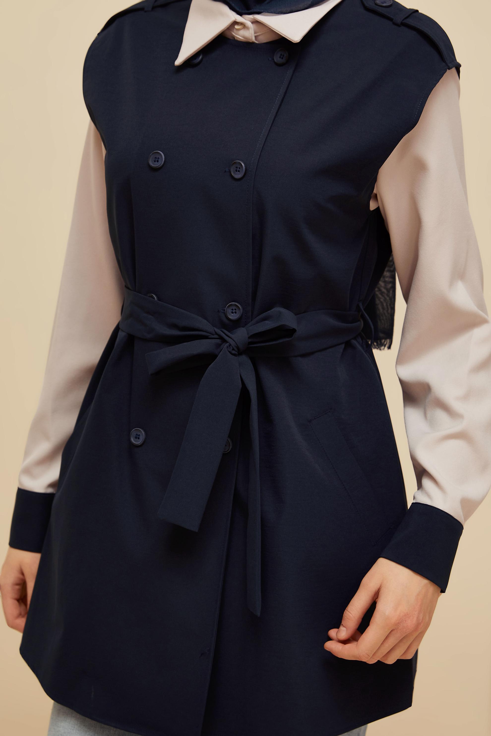 Tesettür giyim LACİVERT KUŞAKLI YELEKLİ TUNİK 46065