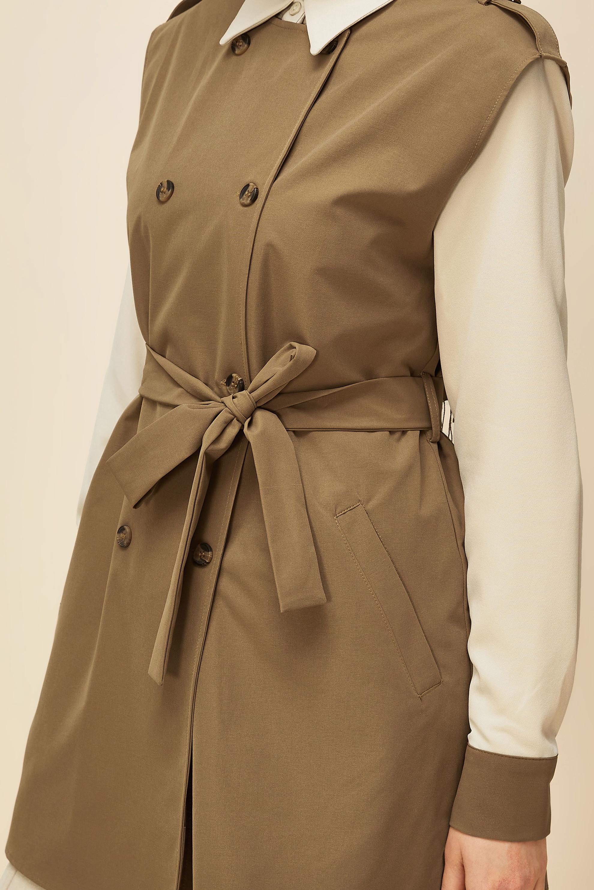 Tesettür giyim KAHVE KUŞAKLI YELEKLİ TUNİK 46065