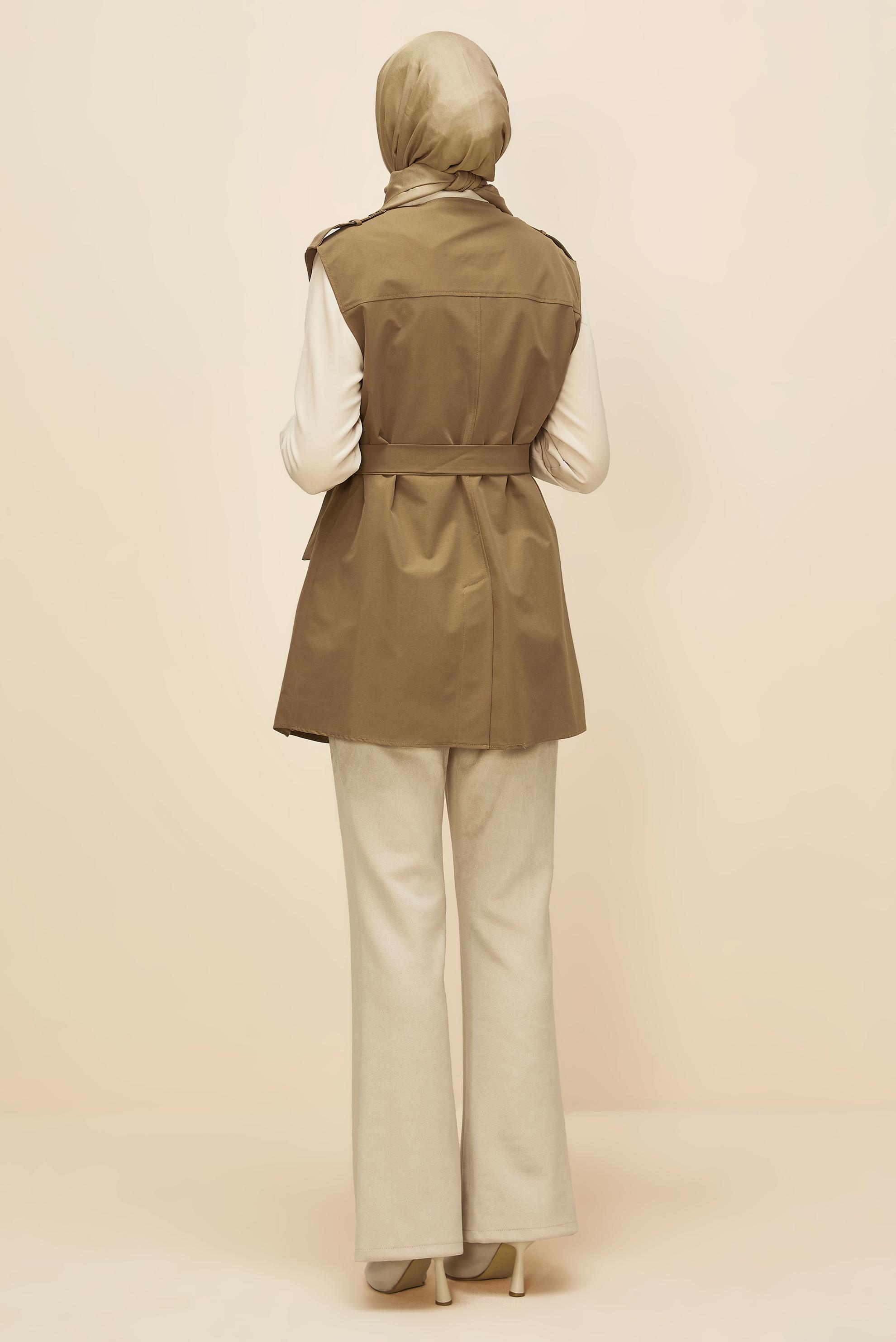 Tesettür giyim KAHVE KUŞAKLI YELEKLİ TUNİK 46065