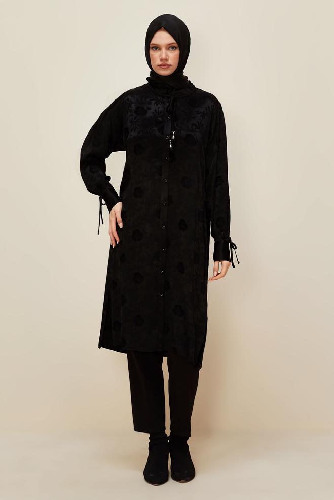 Hijab clothing BLACK SATIN TUNIC 46076 - ALVİNA