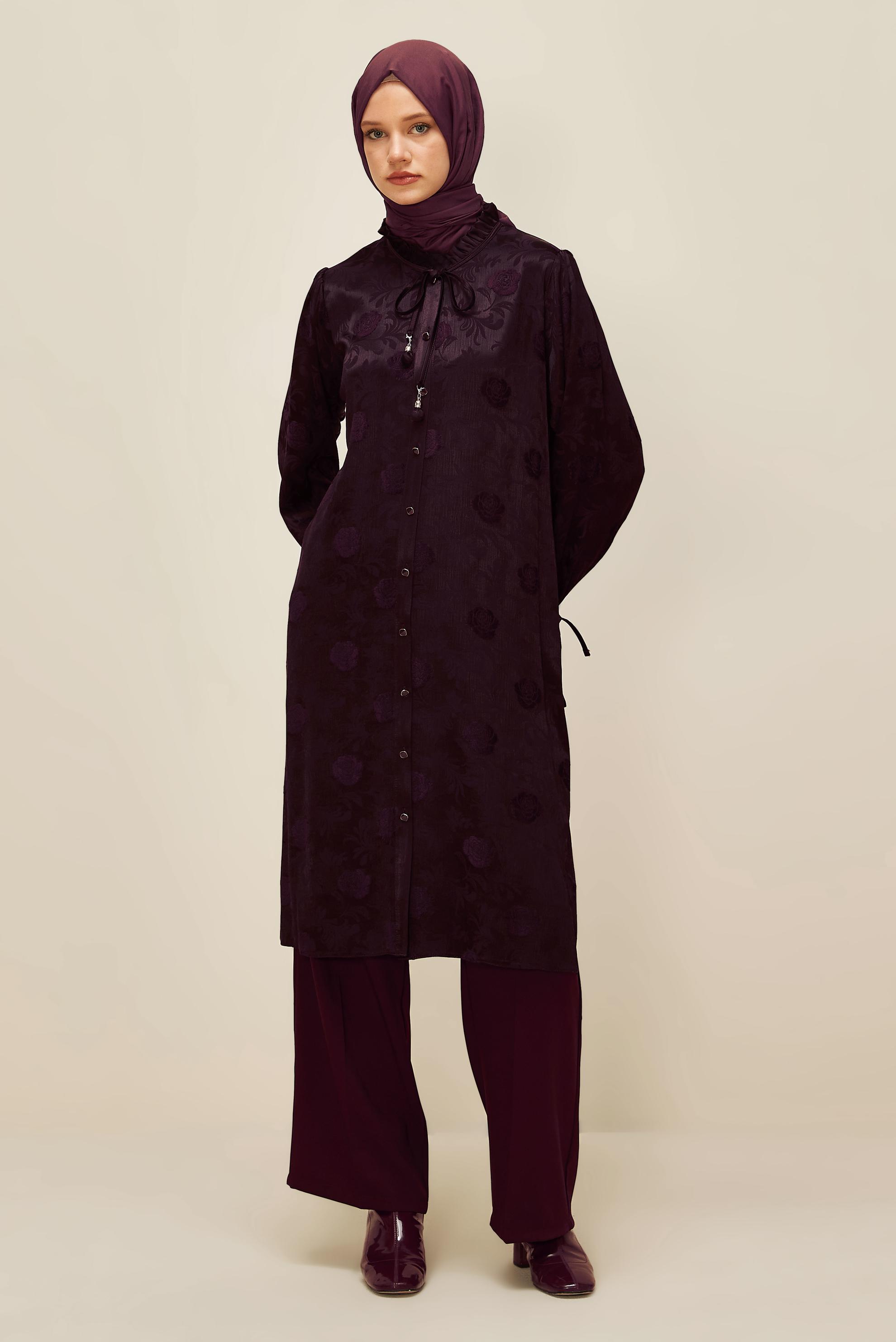 Tesettür giyim BORDO SATEN TUNİK 46076