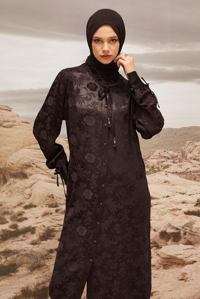 Vêtements hijab BRUN TUNIQUE EN SATIN 46076 - ALVİNA