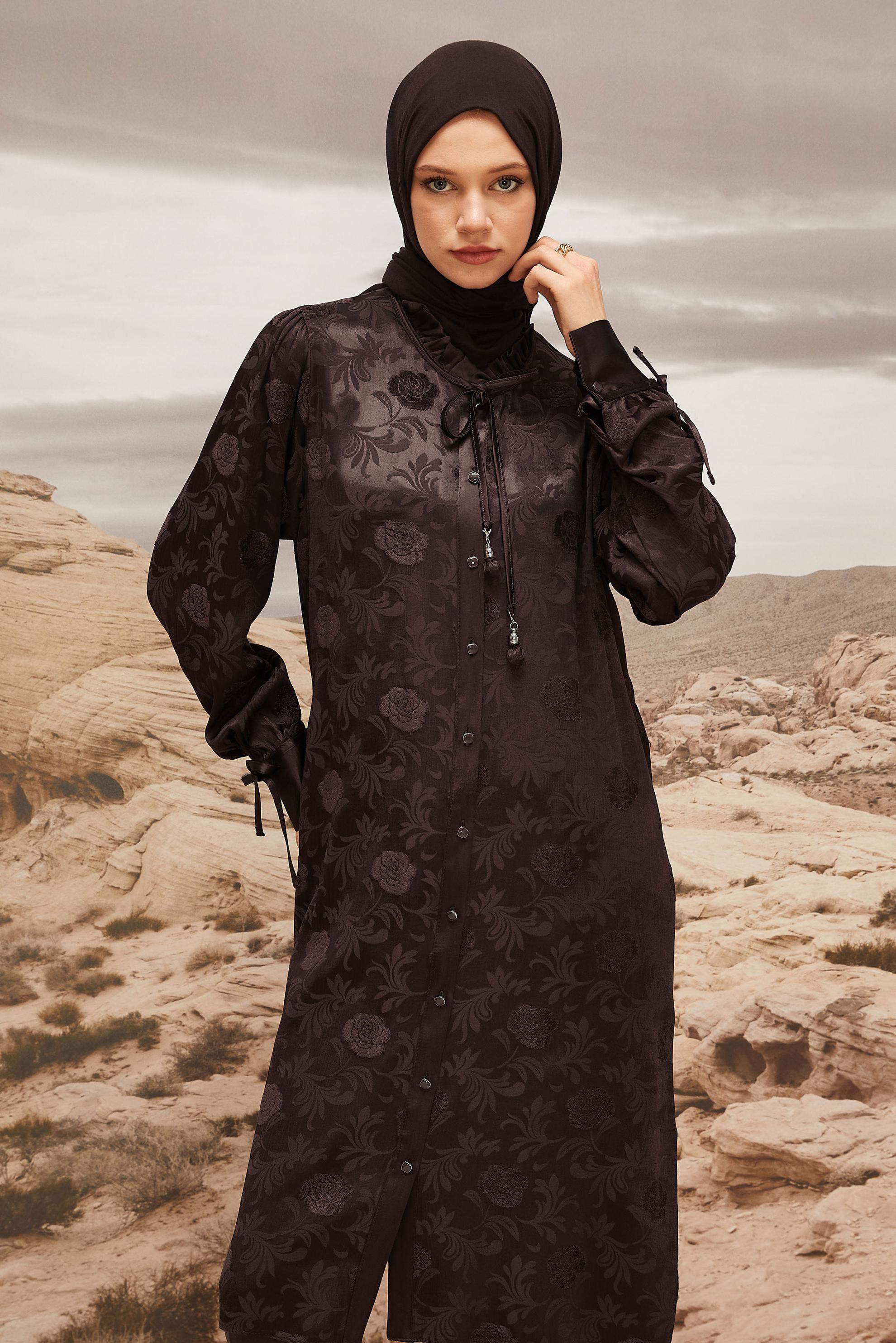 Tesettür giyim KAHVE SATEN TUNİK 46076