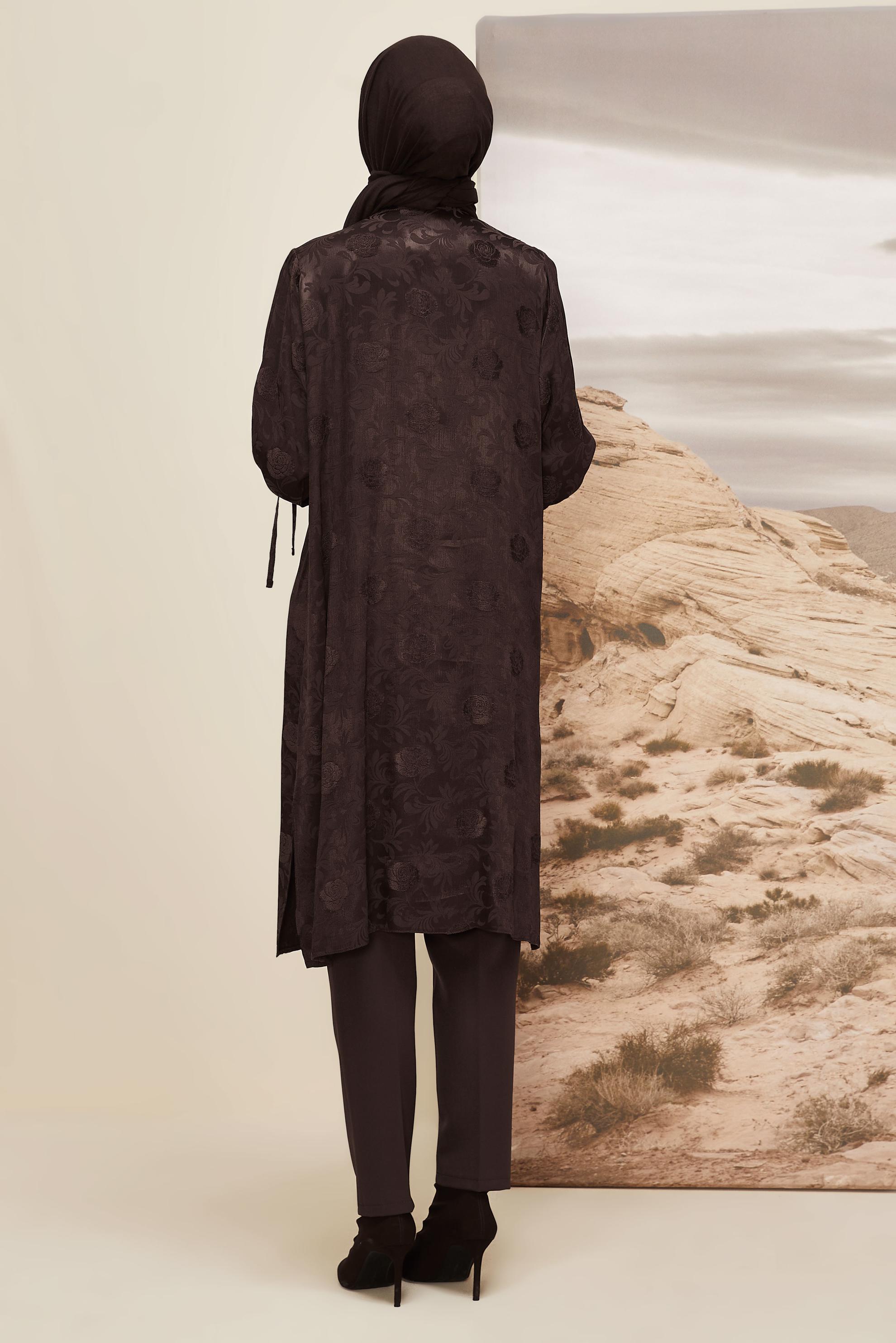 Tesettür giyim KAHVE SATEN TUNİK 46076