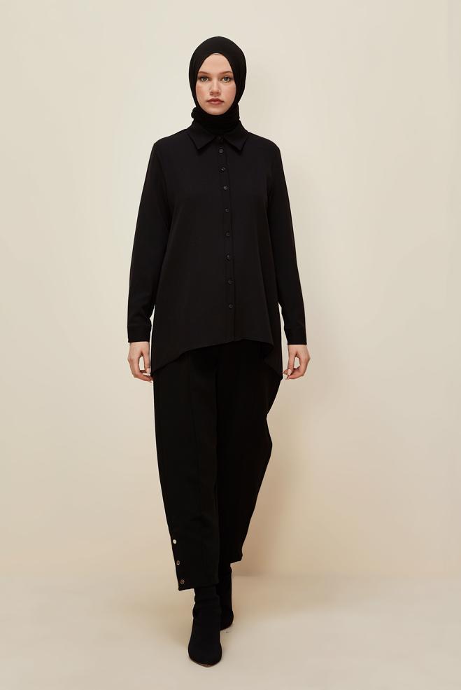 Vêtements hijab NOIR TUNIQUE COL CHEMISE 46079 - ALVİNA
