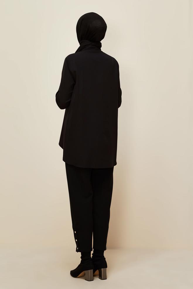 Vêtements hijab NOIR TUNIQUE COL CHEMISE 46079 - ALVİNA