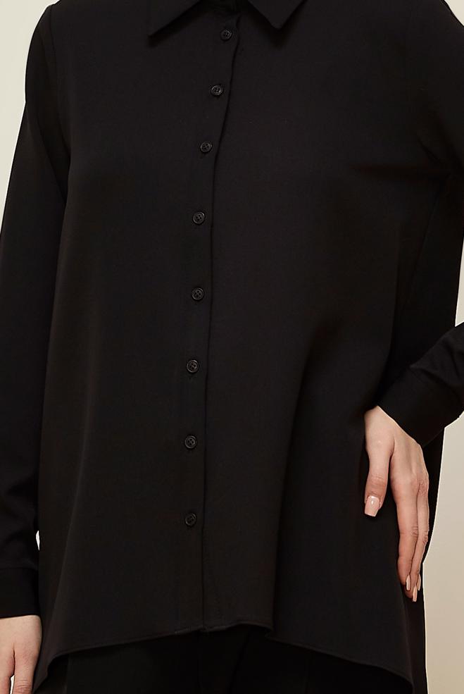Vêtements hijab NOIR TUNIQUE COL CHEMISE 46079 - ALVİNA