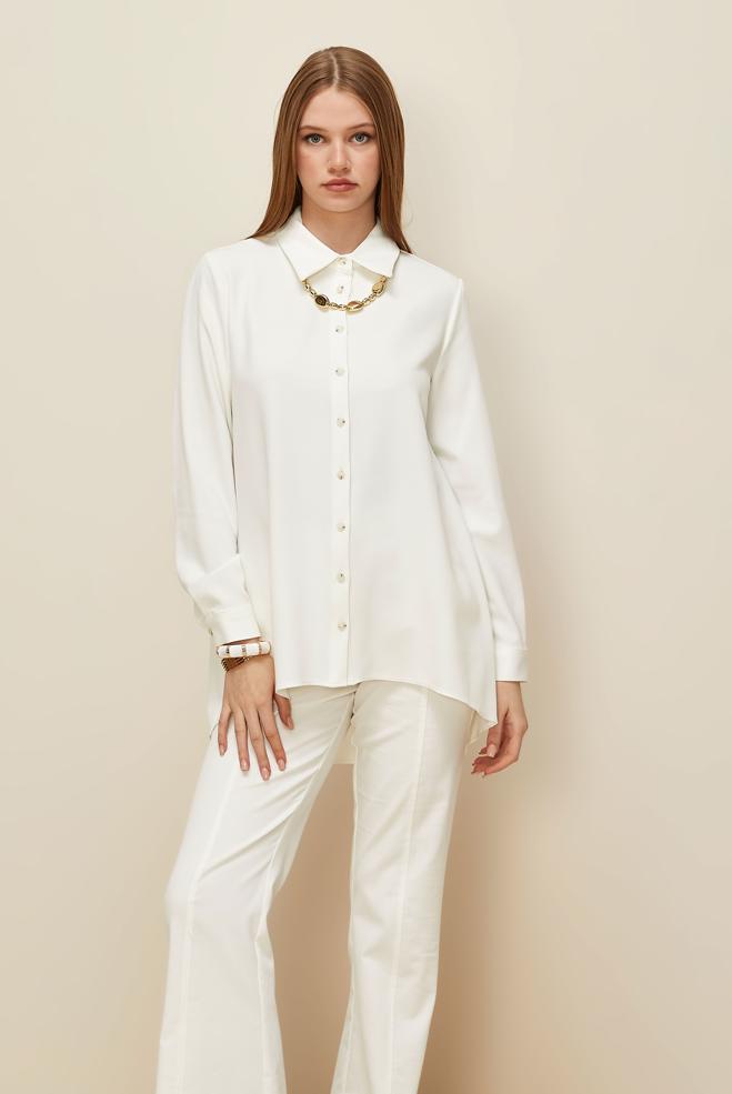 Vêtements hijab BLANC TUNIQUE COL CHEMISE 46079 - ALVİNA