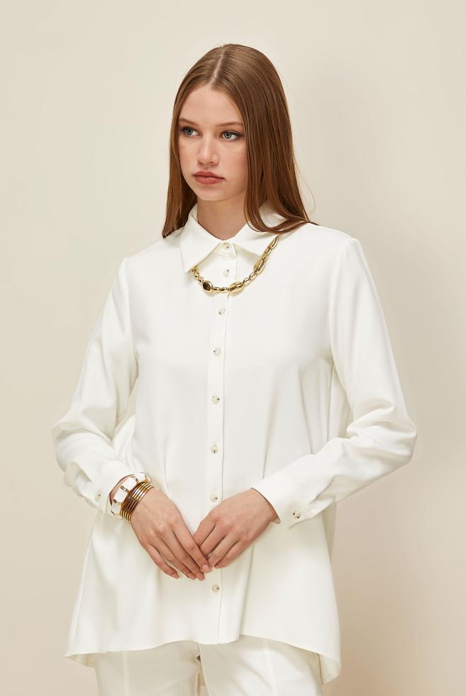 Vêtements hijab BLANC TUNIQUE COL CHEMISE 46079 - ALVİNA