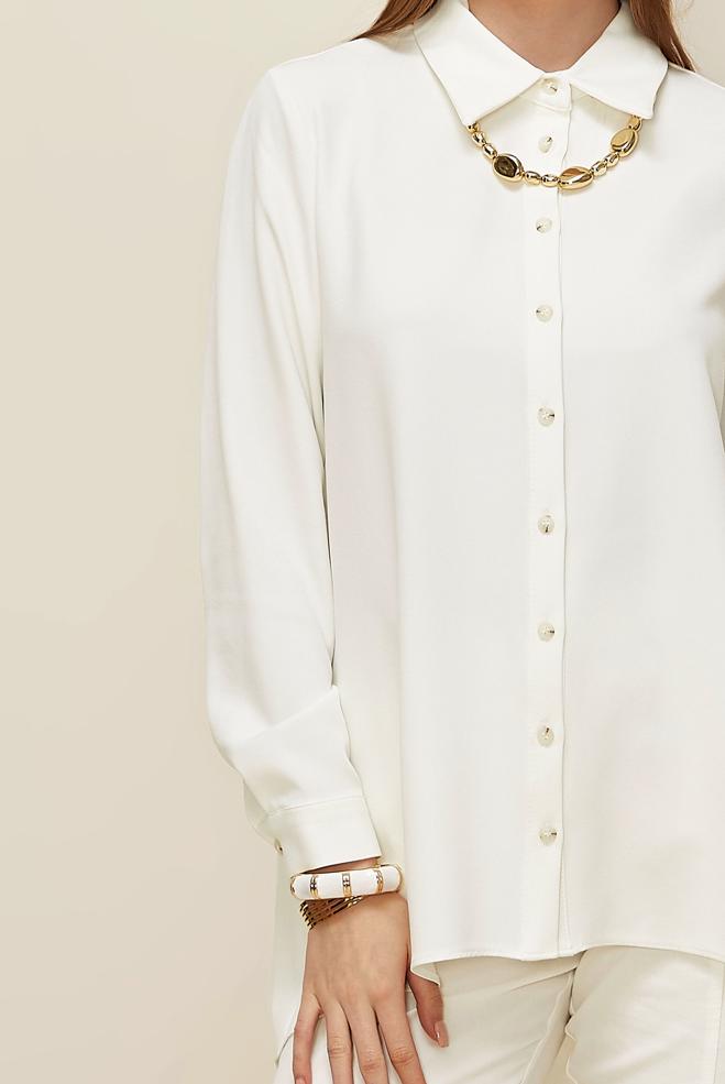 Vêtements hijab BLANC TUNIQUE COL CHEMISE 46079 - ALVİNA