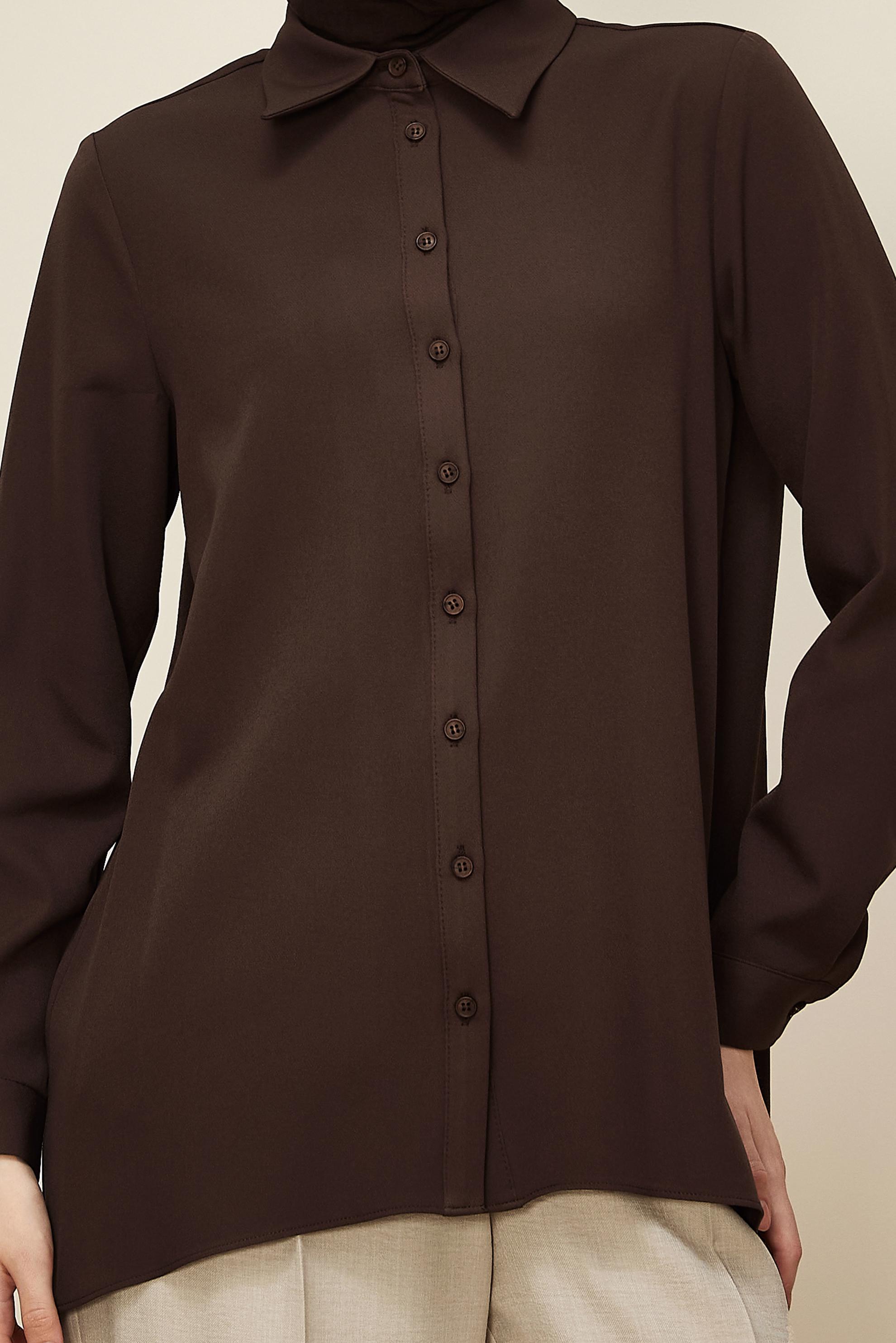 Tesettür giyim KAHVE GÖMLEK YAKA TUNİK 46079