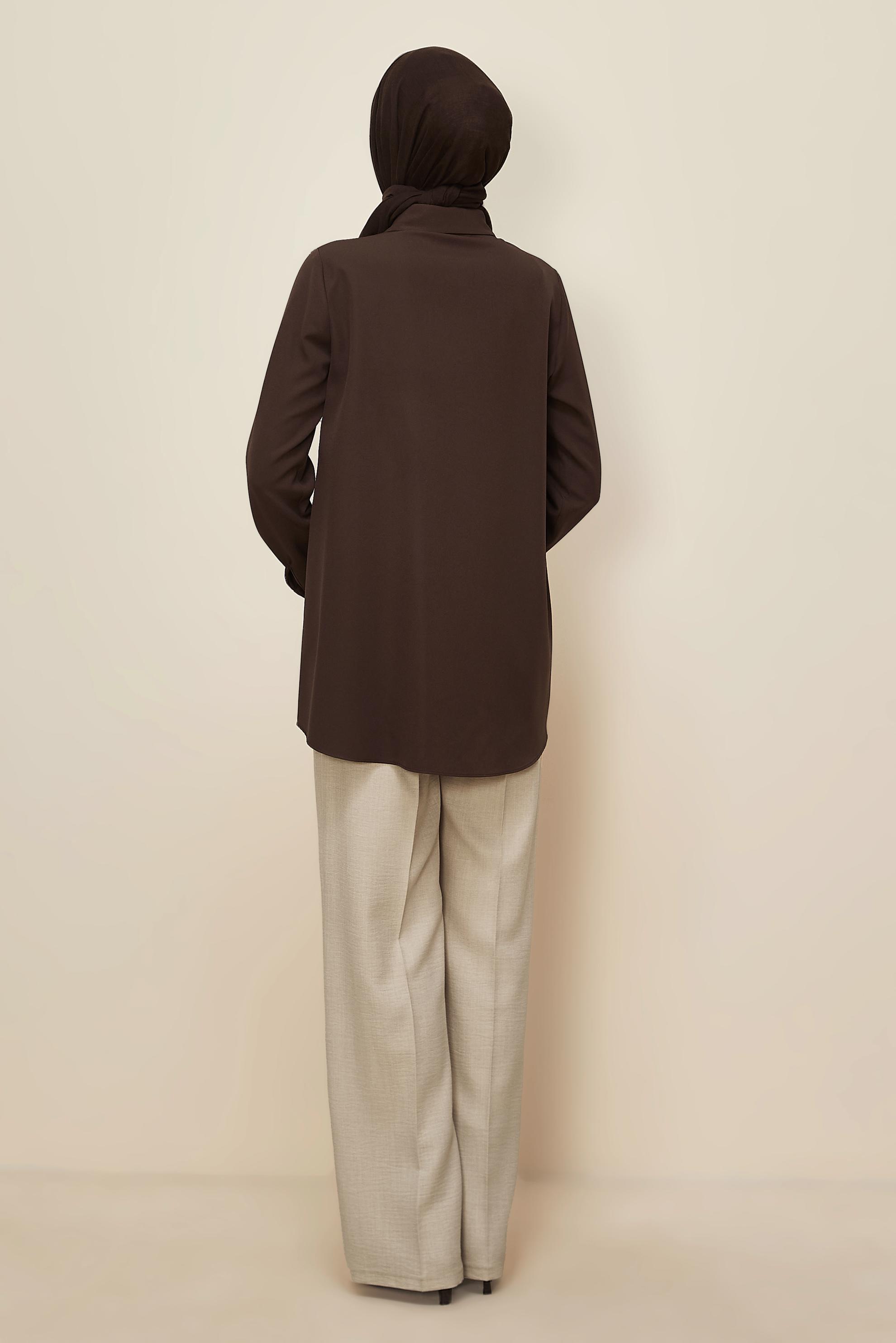 Tesettür giyim KAHVE GÖMLEK YAKA TUNİK 46079