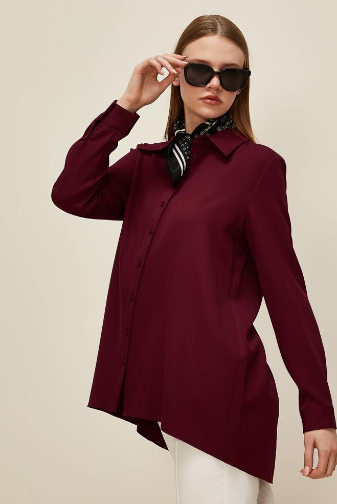 Vêtements hijab ROUGE BORDEAUX TUNIQUE COL CHEMISE 46079 - ALVİNA