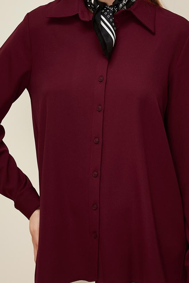 Vêtements hijab ROUGE BORDEAUX TUNIQUE COL CHEMISE 46079 - ALVİNA