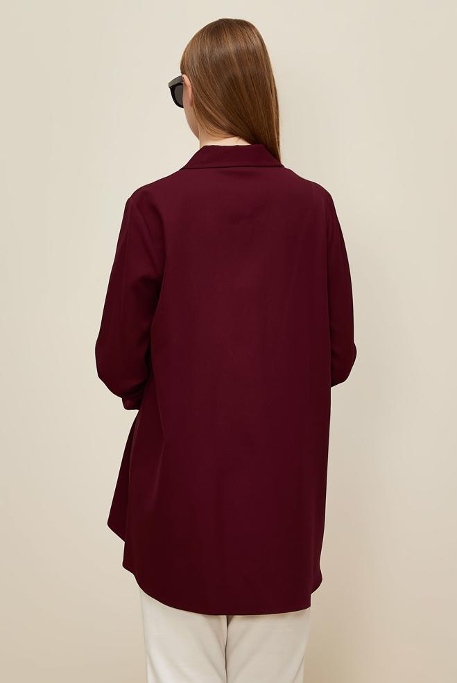 Vêtements hijab ROUGE BORDEAUX TUNIQUE COL CHEMISE 46079 - ALVİNA