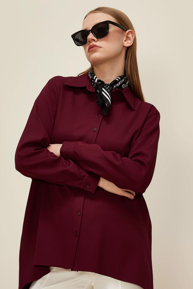 Vêtements hijab ROUGE BORDEAUX TUNIQUE COL CHEMISE 46079 - ALVİNA