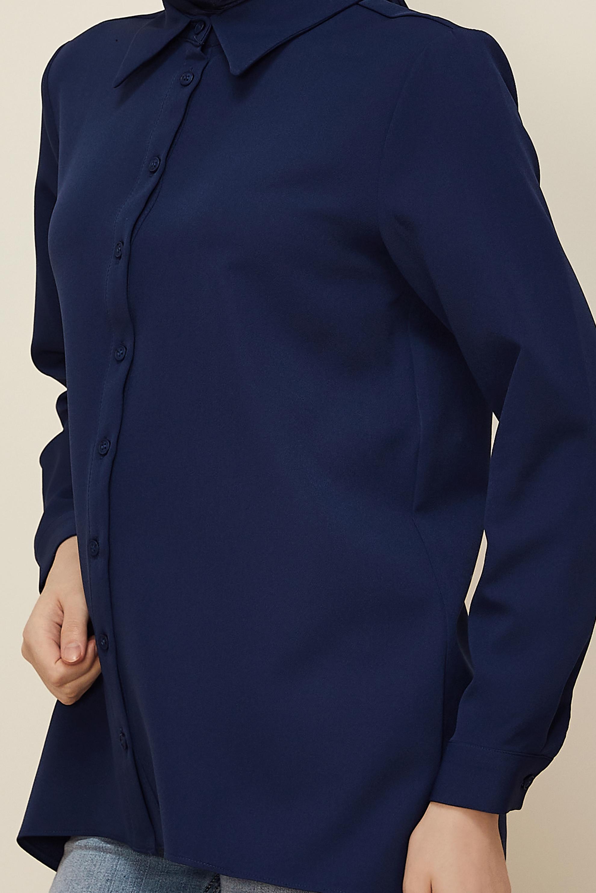 Tesettür giyim LACİVERT GÖMLEK YAKA TUNİK 46079