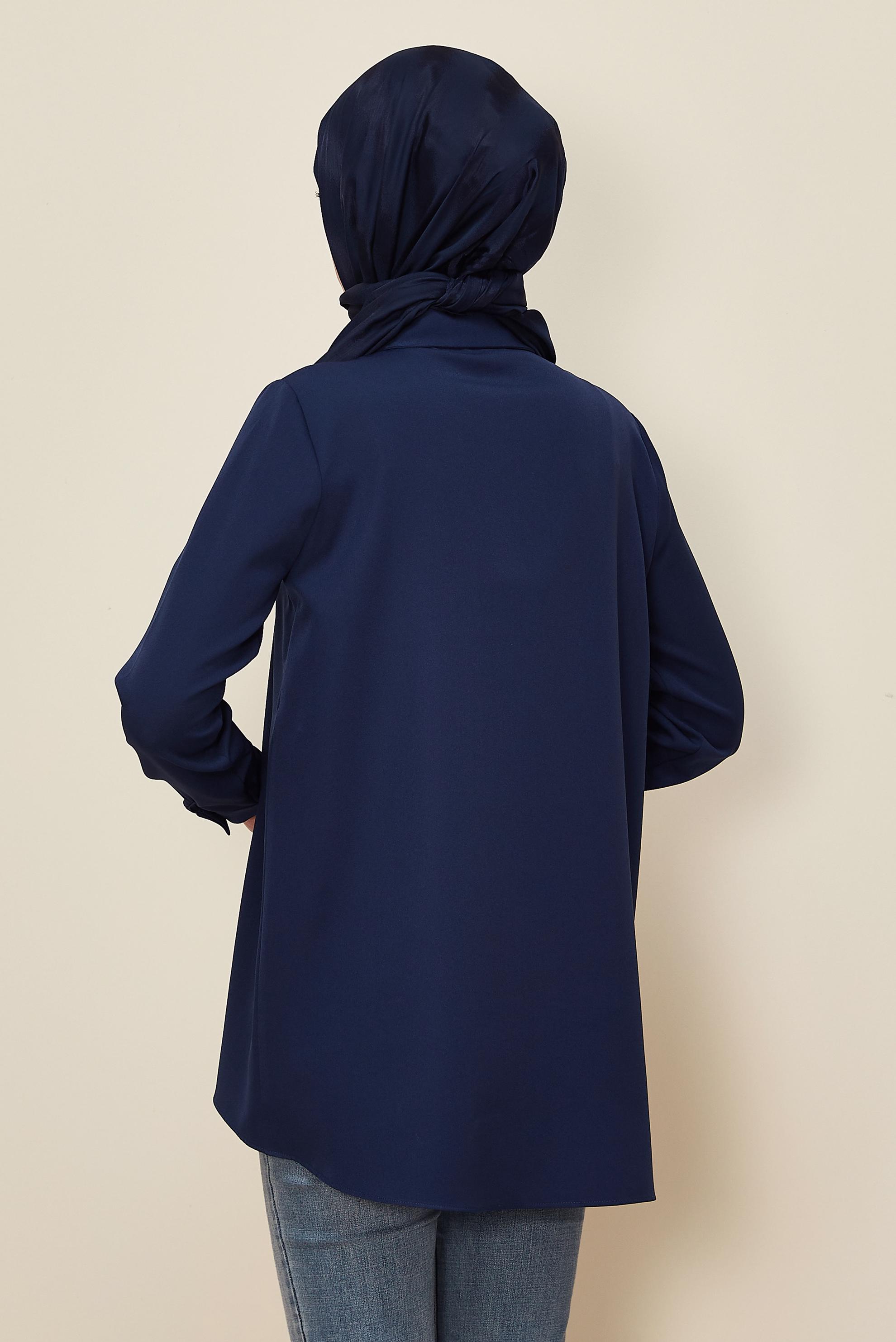 Tesettür giyim LACİVERT GÖMLEK YAKA TUNİK 46079