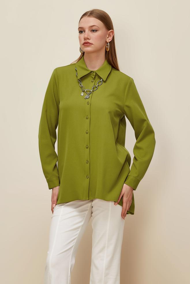 Vêtements hijab VERT TUNIQUE COL CHEMISE 46079 - ALVİNA