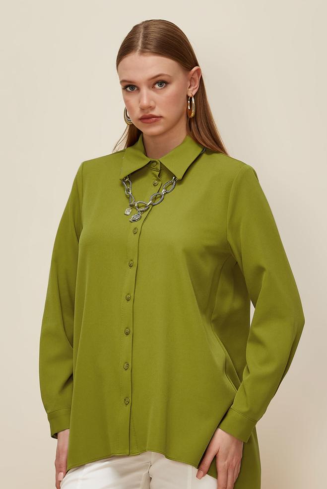 Vêtements hijab VERT TUNIQUE COL CHEMISE 46079 - ALVİNA