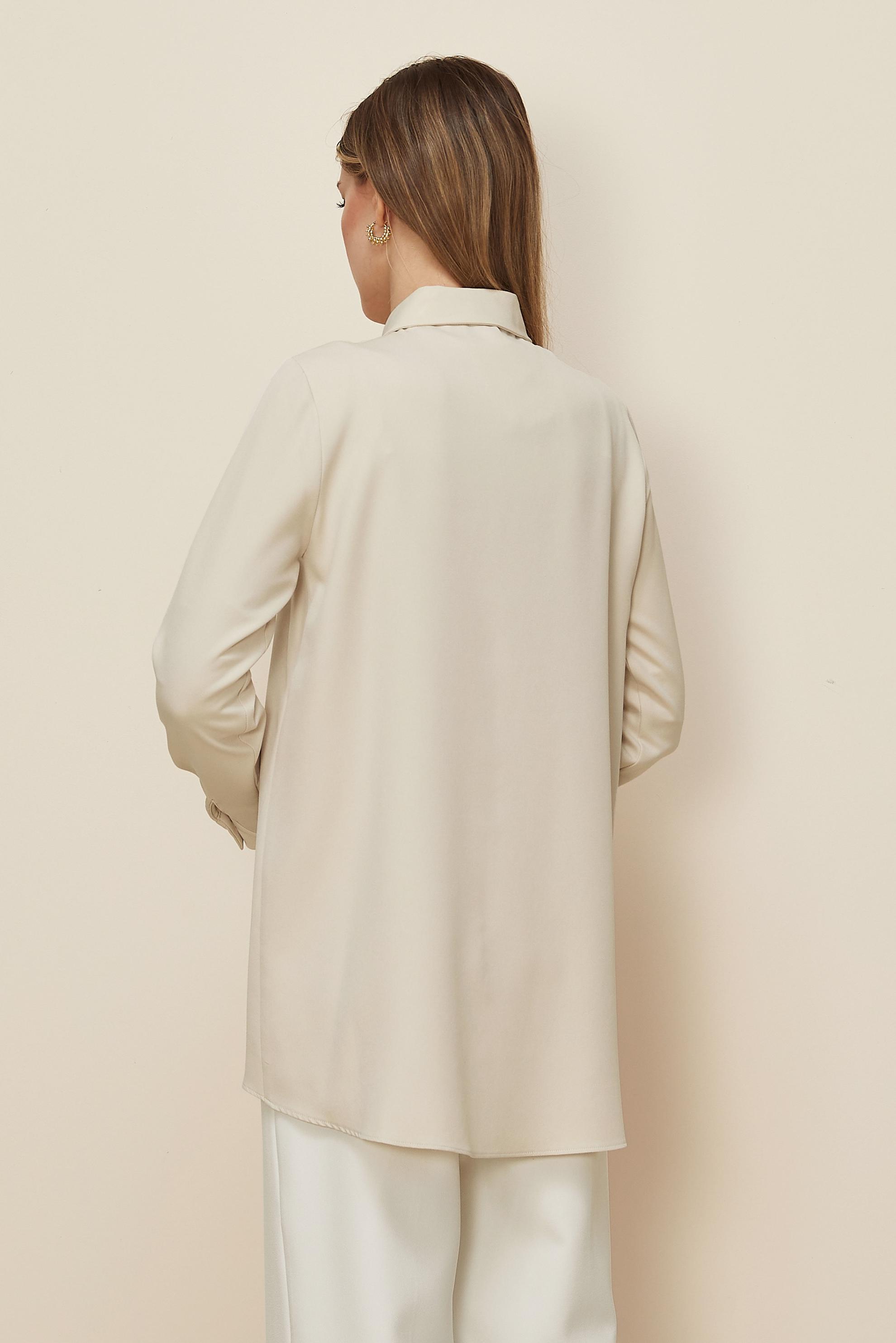 Tesettür giyim EKRU GÖMLEK YAKA TUNİK 46079