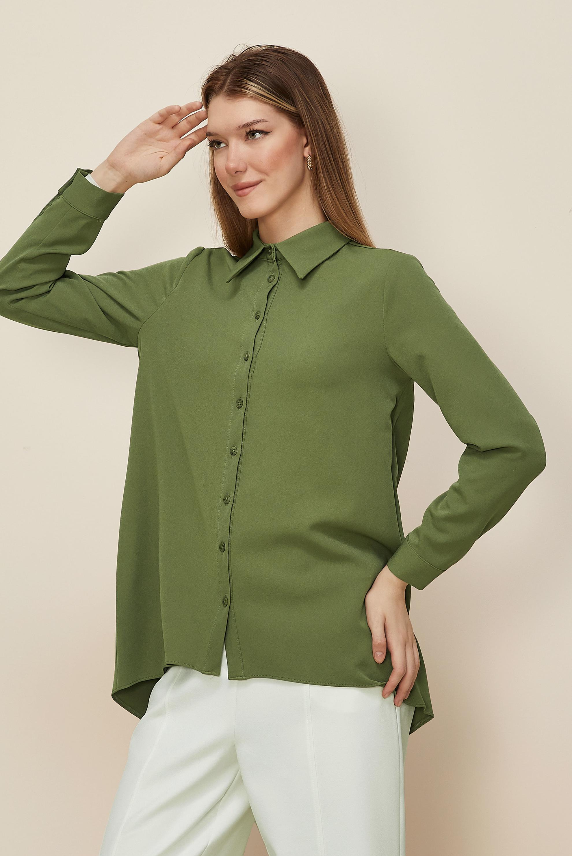 Tesettür giyim YEŞİL GÖMLEK YAKA TUNİK 46079