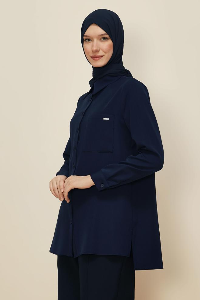 Tesettür giyim LACİVERT GÖMLEK TUNİK 46080 - ALVİNA