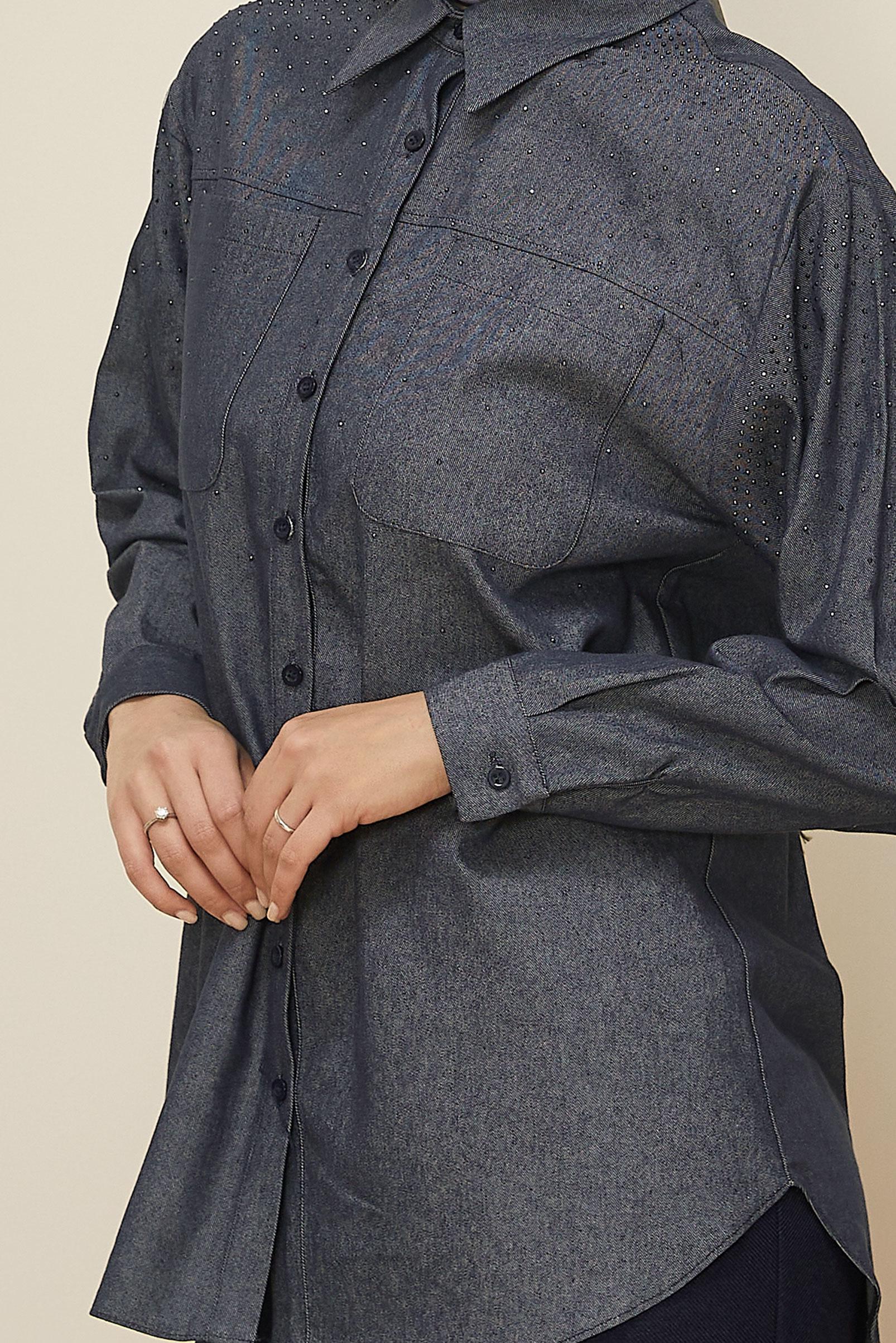 Tesettür giyim LACİVERT GÖMLEK YAKA TUNİK 46082