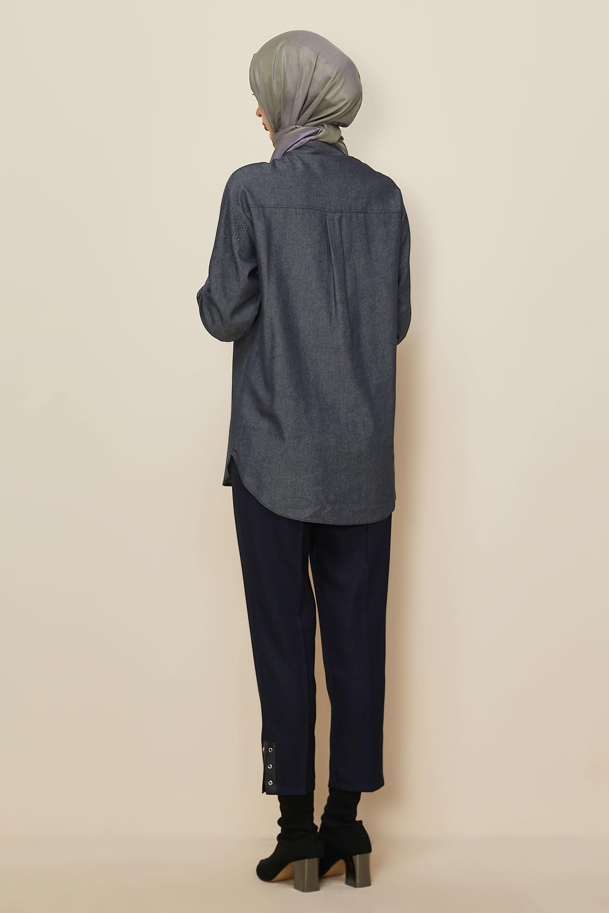 Tesettür giyim LACİVERT GÖMLEK YAKA TUNİK 46082